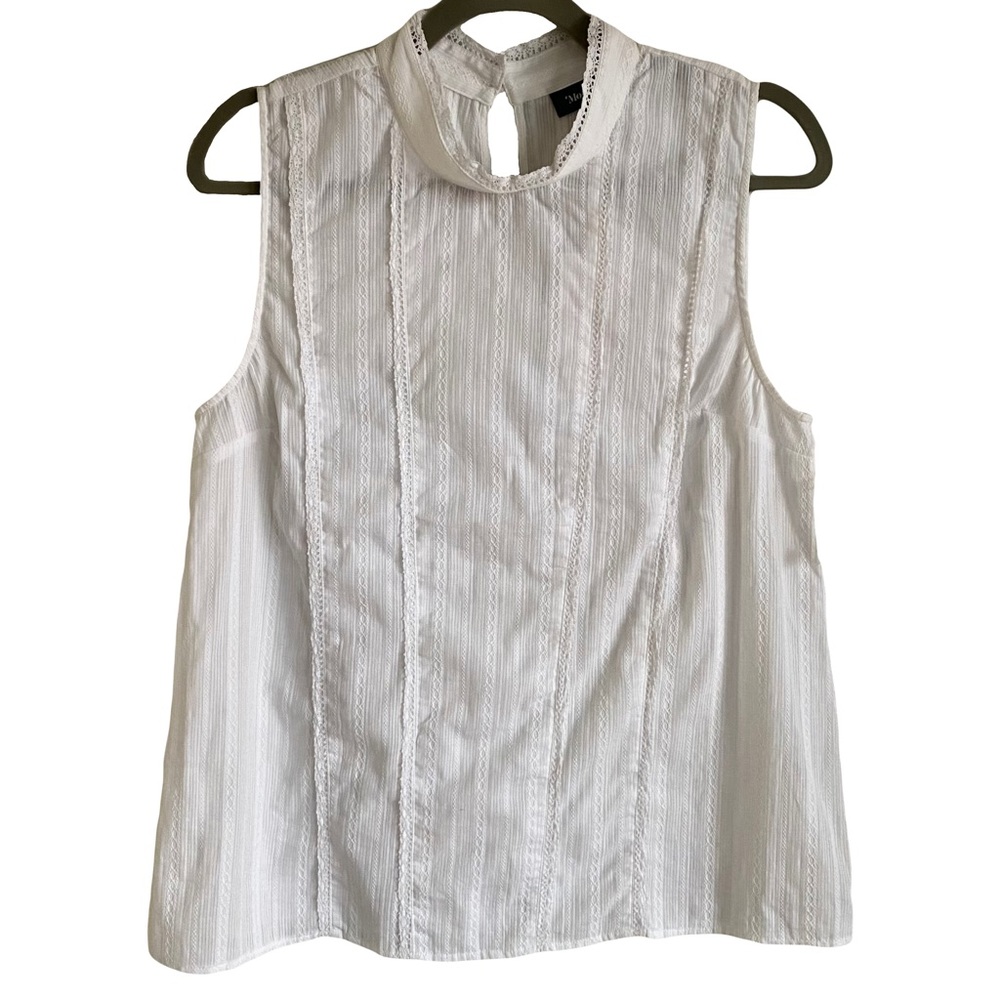 ModCloth Victorian Lace White High Mock Neck Sleeveless Tank Top Blouse